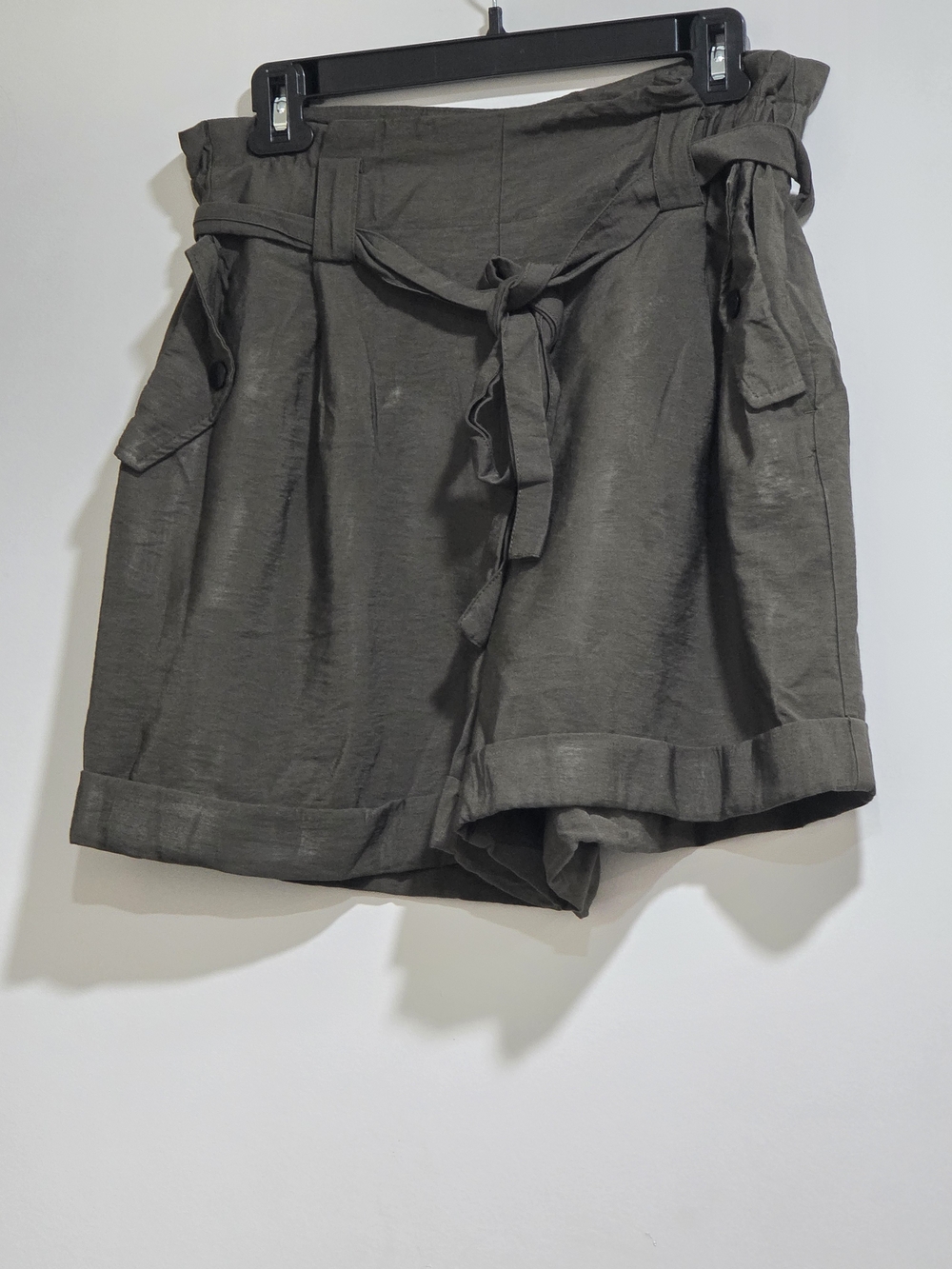 Maison d’Amélie Paris Paperbag High Waist Tie Belt Shorts Size 8 Olive